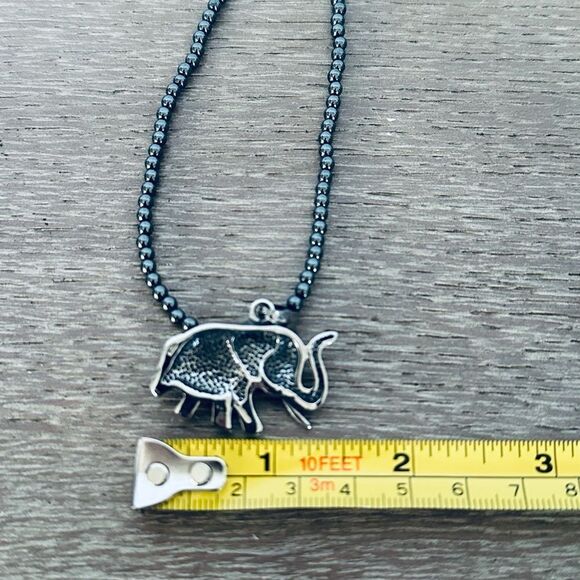 Silver Elephant Beaded Pendant Necklace - Picture 3 of 4